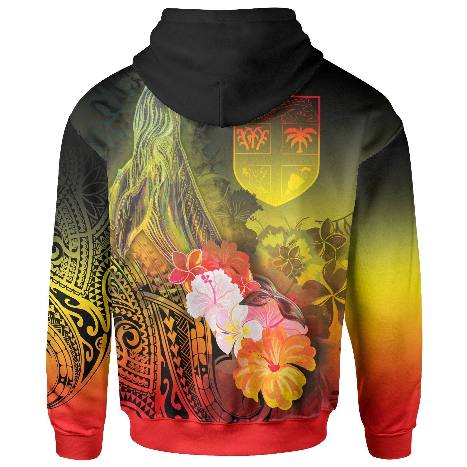Fiji Custom Personalised Zip - Up Hoodie - Humpback Whale with Tropical Flowers (Yellow) - Vibe Hoodie Shop