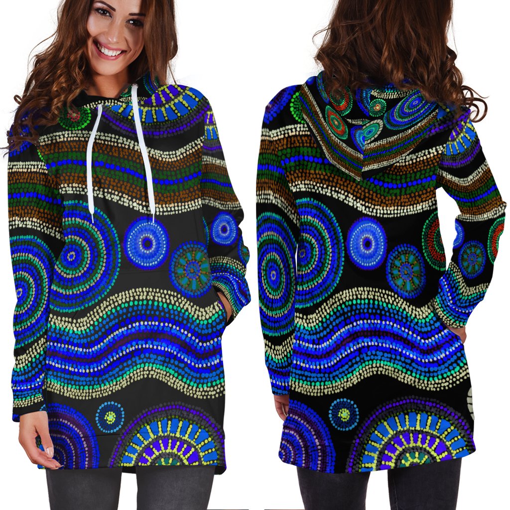 Hoodie Dress - Aboriginal Dot Unique Style Blue - Vibe Hoodie Shop