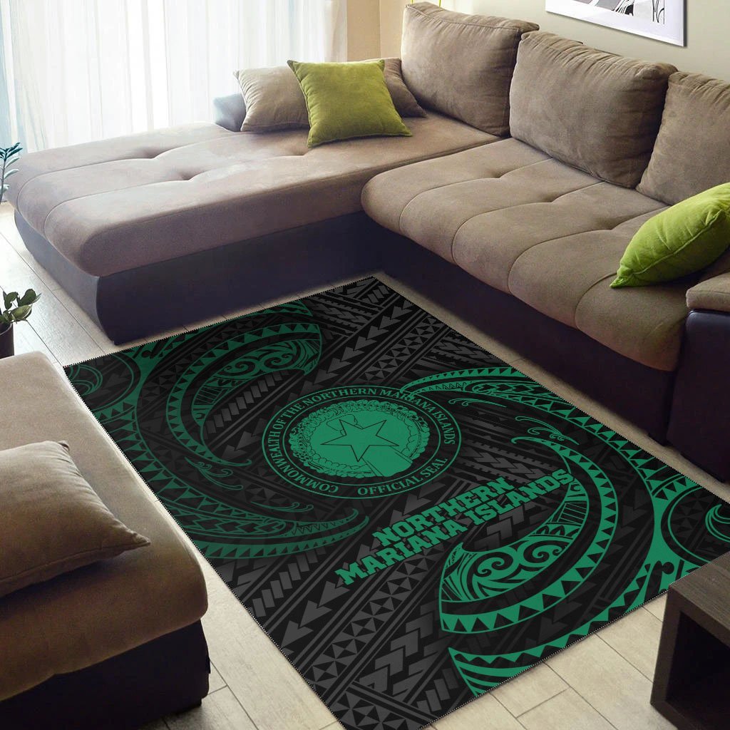 Northern Mariana Islands Polynesian Area Rug - Green Tribal Wave - Vibe Hoodie Shop