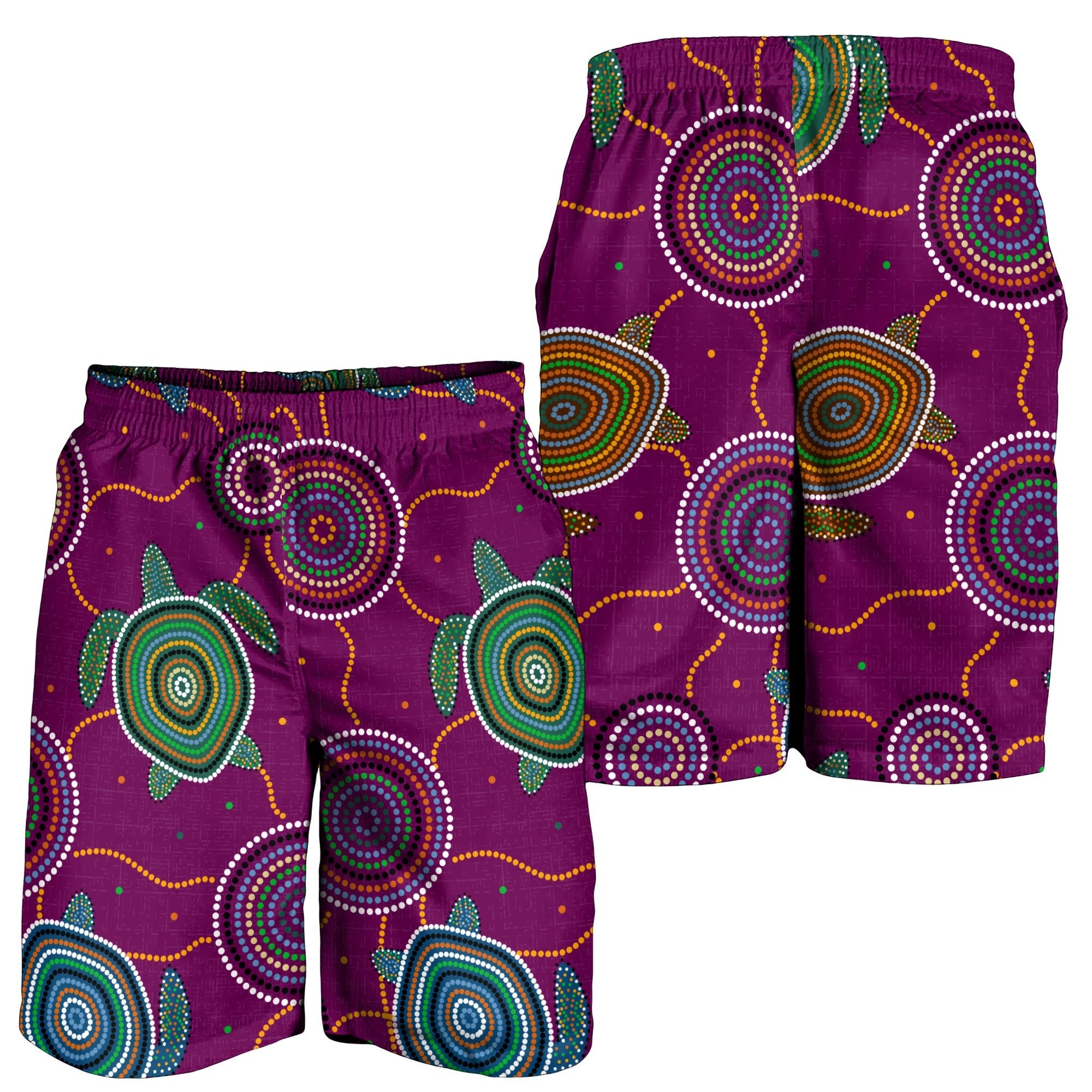 Men Short - Aboriginal Turtle Purple Australia Dot Patterns - Vibe Hoodie Shop