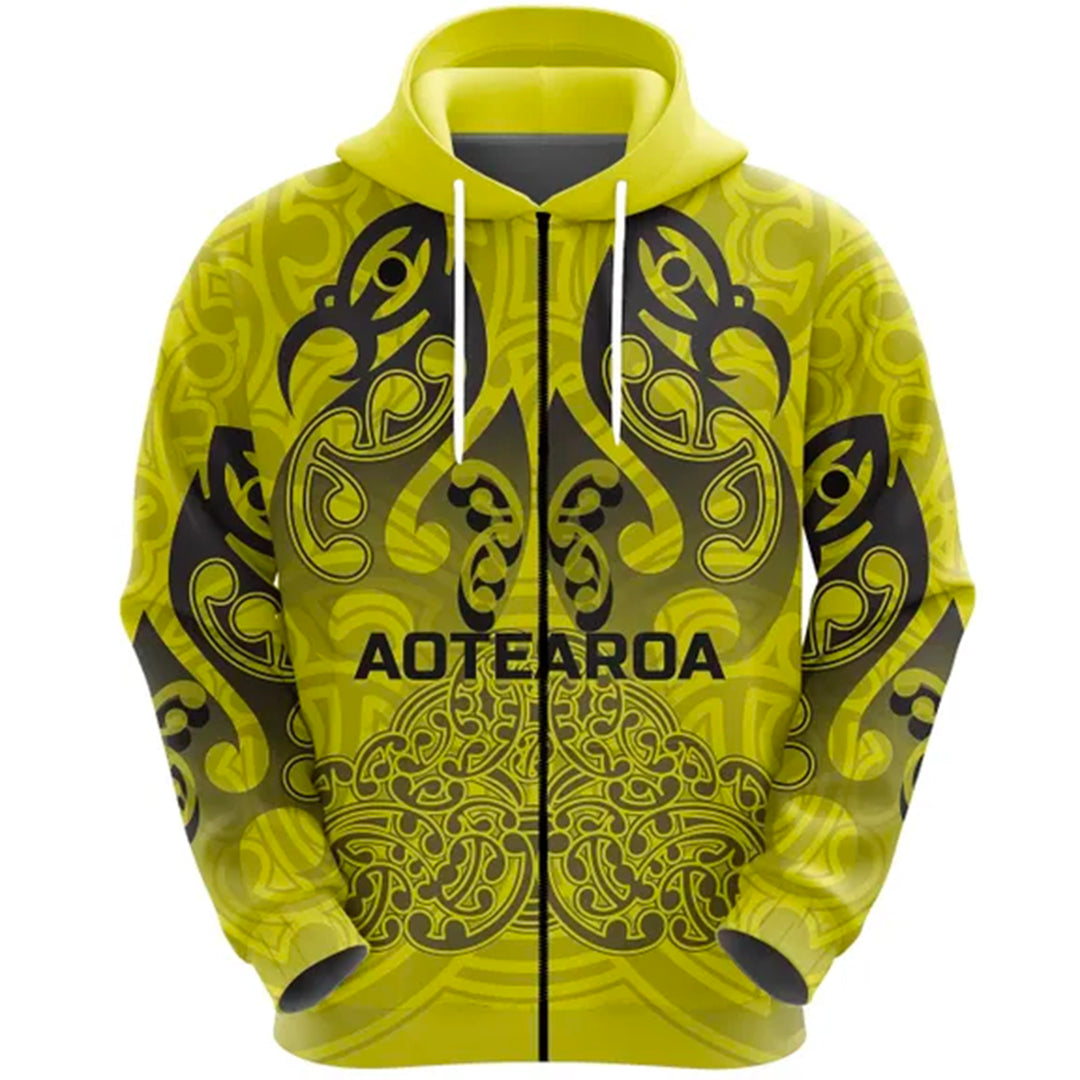 (Custom Personalised) Aotearoa Maori Rugby Zip Hoodie New Zealand Mount Taranaki Manaia, Custom Text And Number - Vibe Hoodie Shop