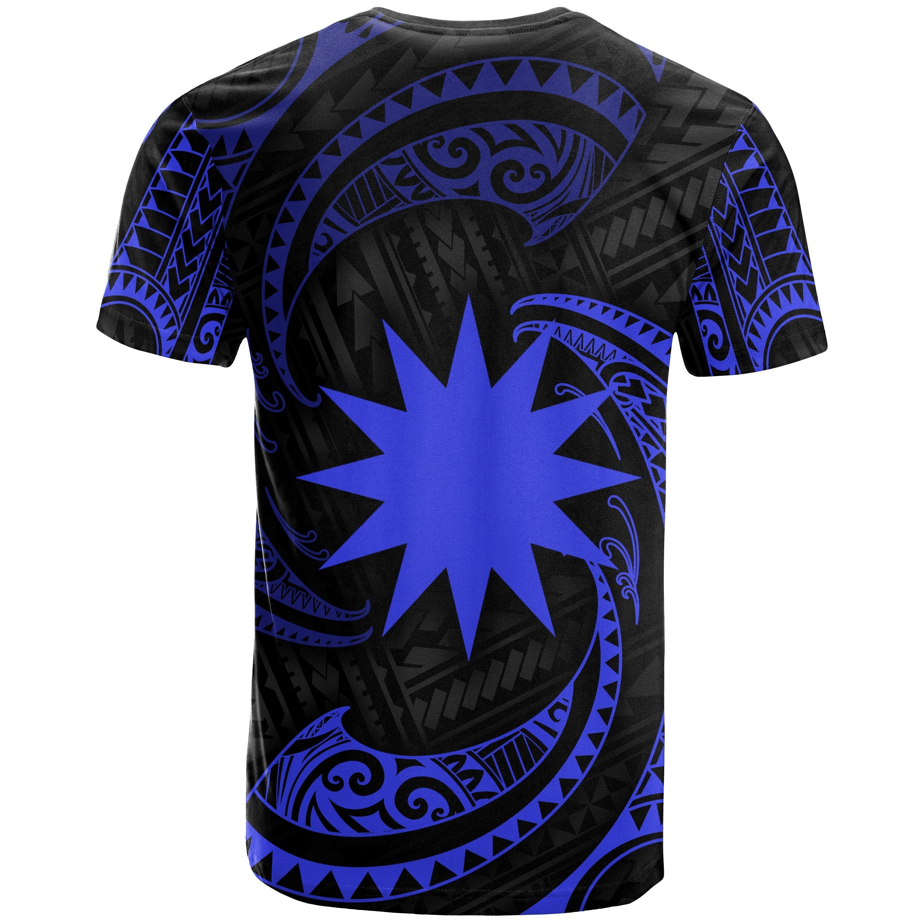 Nauru Polynesian Custom Personalised T shirt - Blue Tribal Wave - Vibe Hoodie Shop