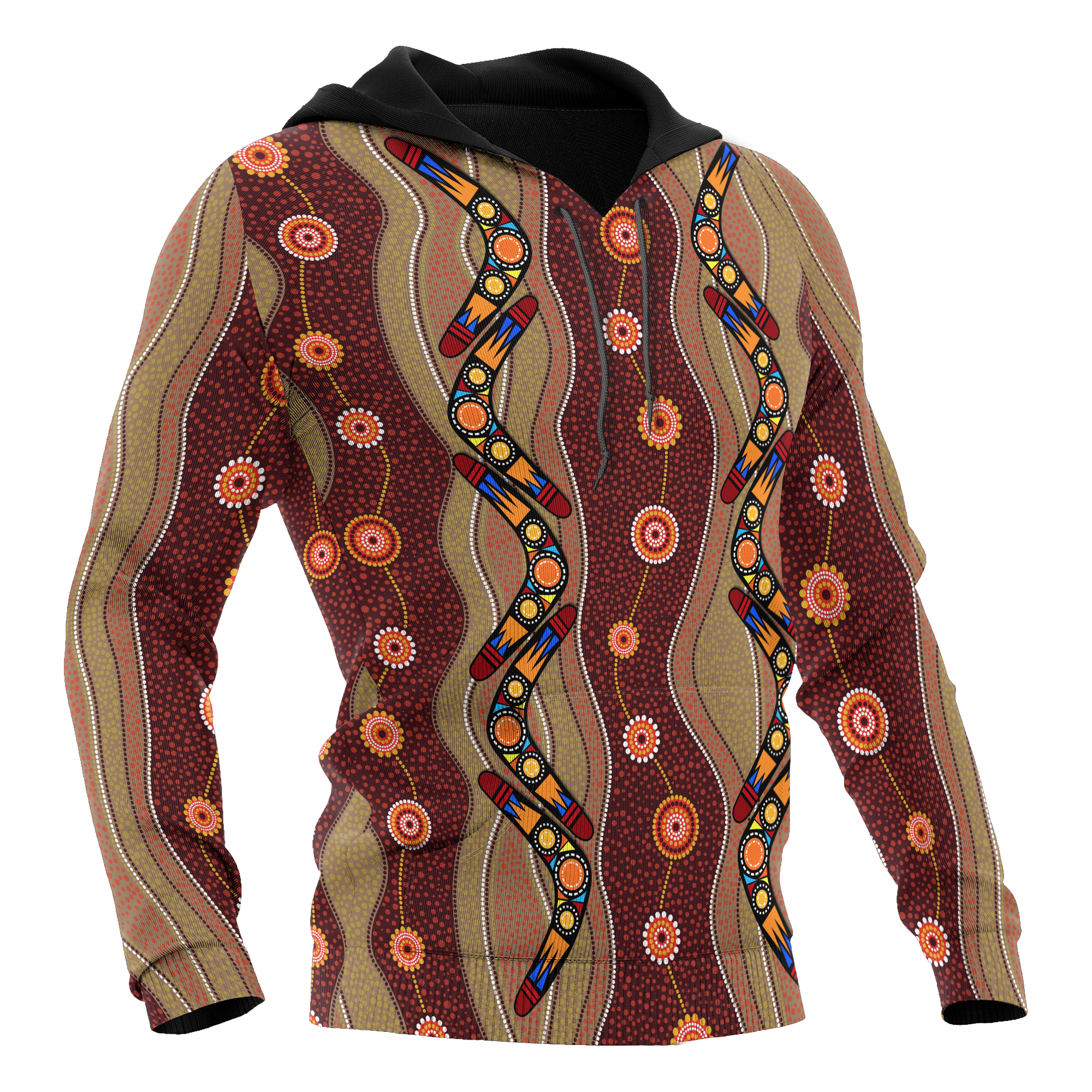 Aboriginal Hoodie, Boomerang Patterns Circle Dot Painting - Vibe Hoodie Shop