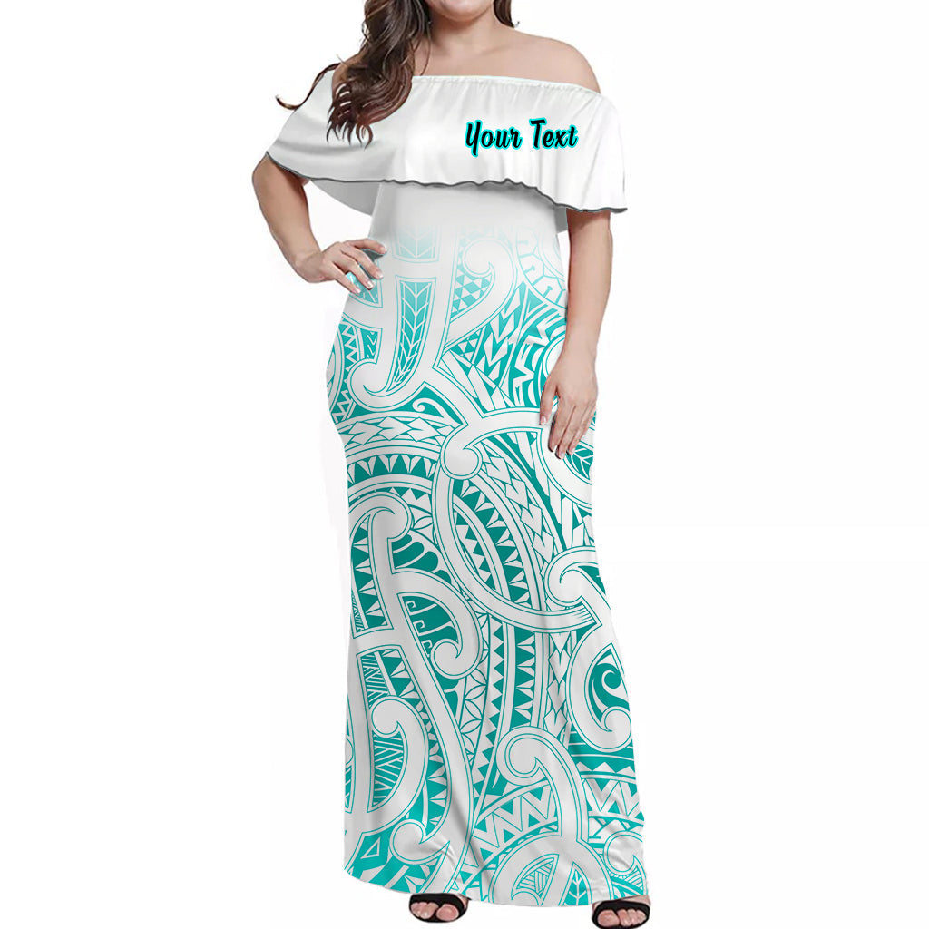 (Custom Personalised) New Zealand Off Shoulder Long Dress NZ Maori Turquoise - Vibe Hoodie Shop