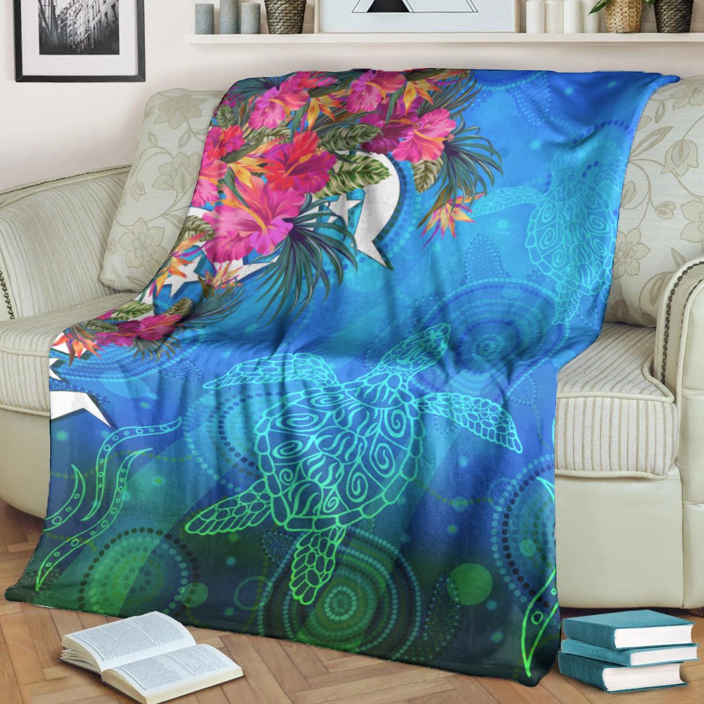 Premium Blanket - Torres Strait Blue Sea With Hibiscus - Vibe Hoodie Shop