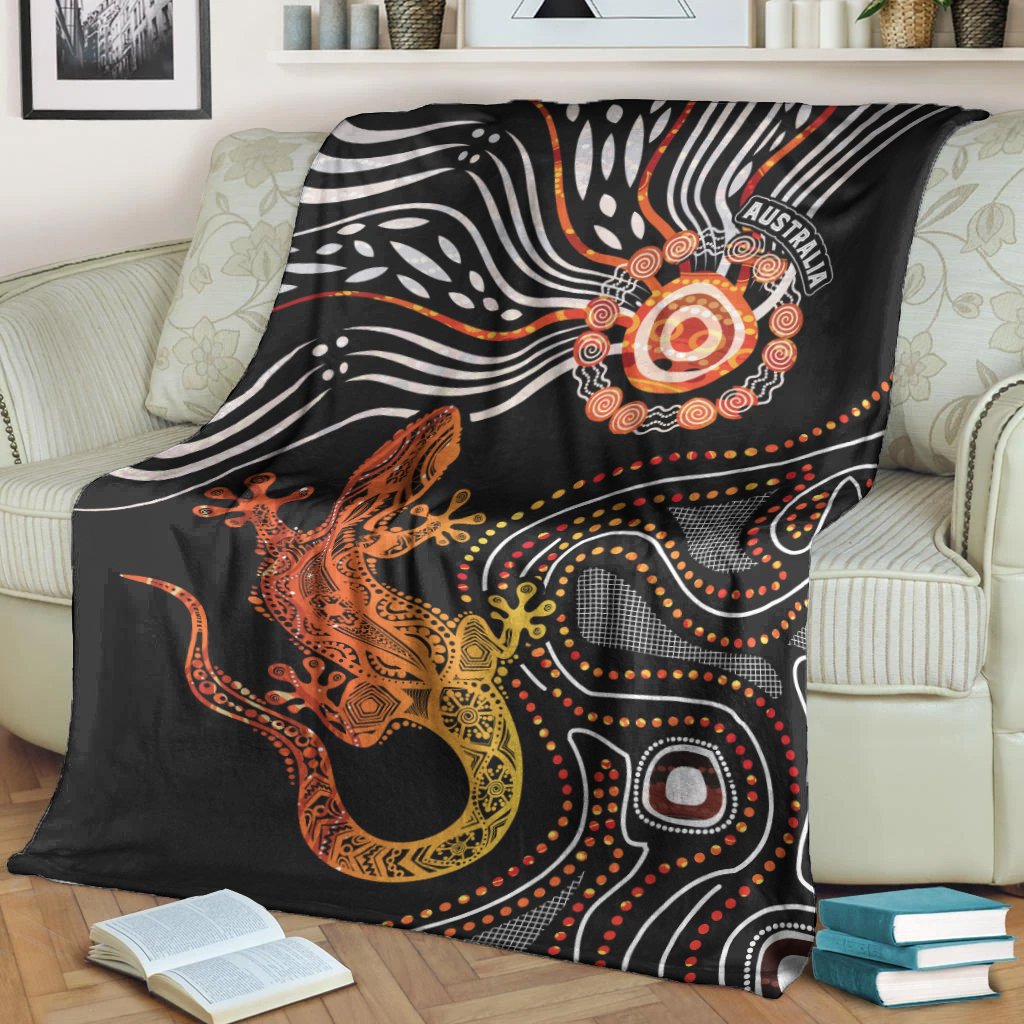 Aboriginal Premium Blanket - Lizard Sunshine - Vibe Hoodie Shop