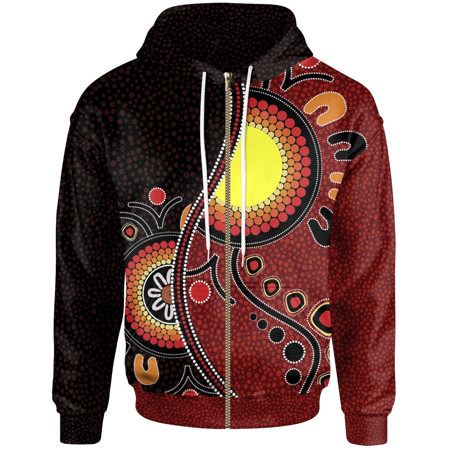 Aboriginal Zip - Up Hoodie - Australia Flag Dot Painting Art - Unisex - Vibe Hoodie Shop