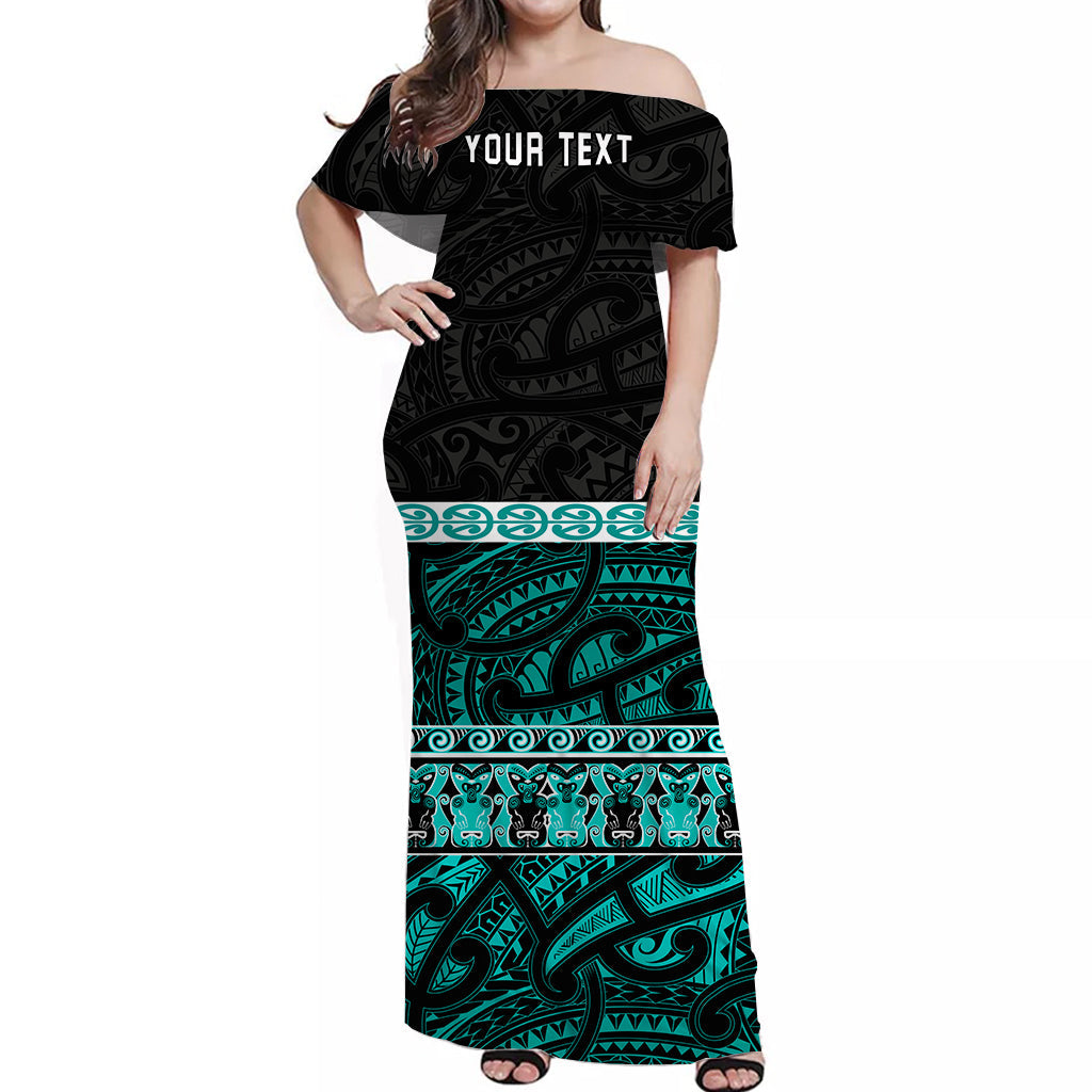 (Custom Personalised) New Zealand Off Shoulder Long Dress Maori Simple Turquoise - Vibe Hoodie Shop