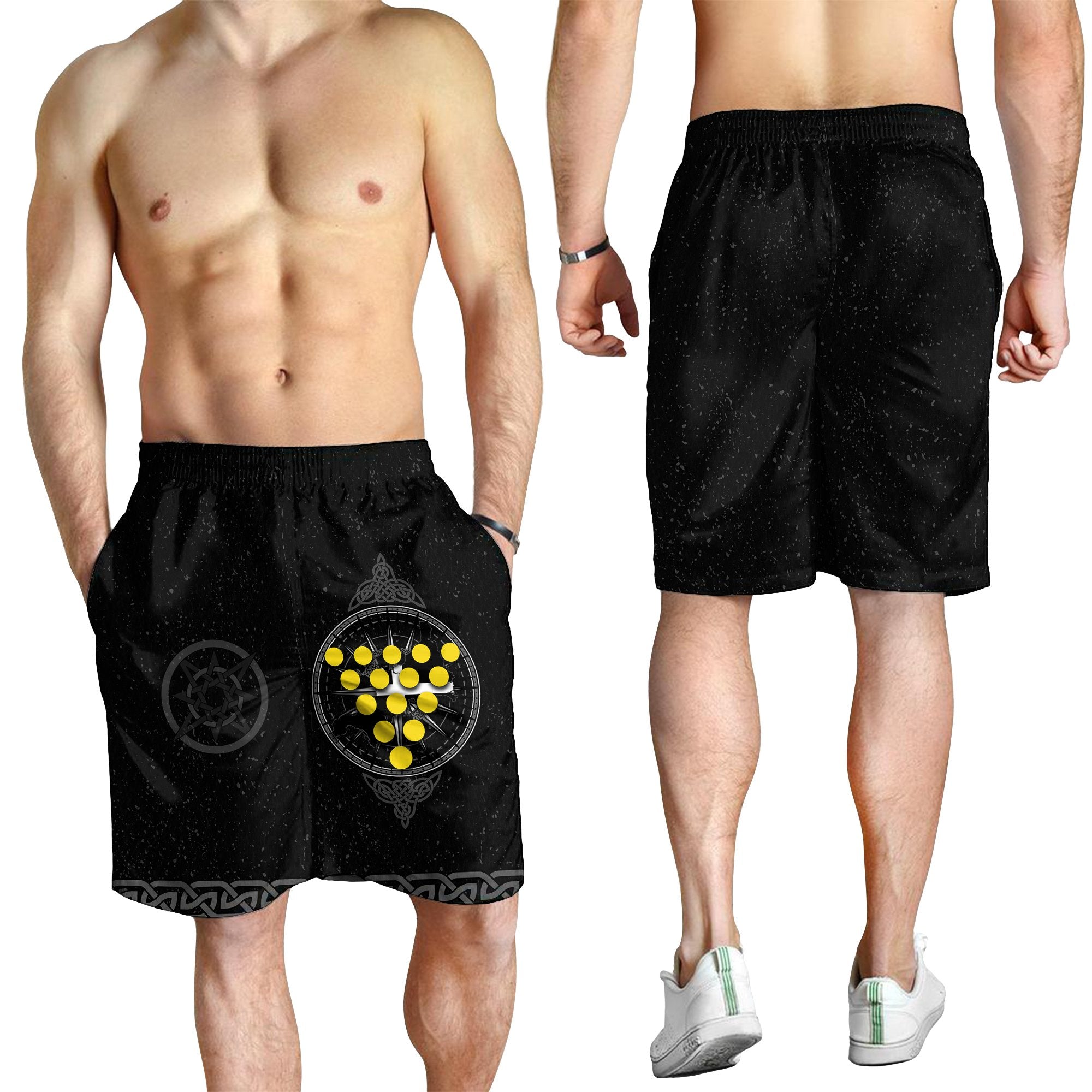 Cornwall Celtic Shorts Men - Celtic Compass With Cornish Symbols - Vibe Hoodie Shop