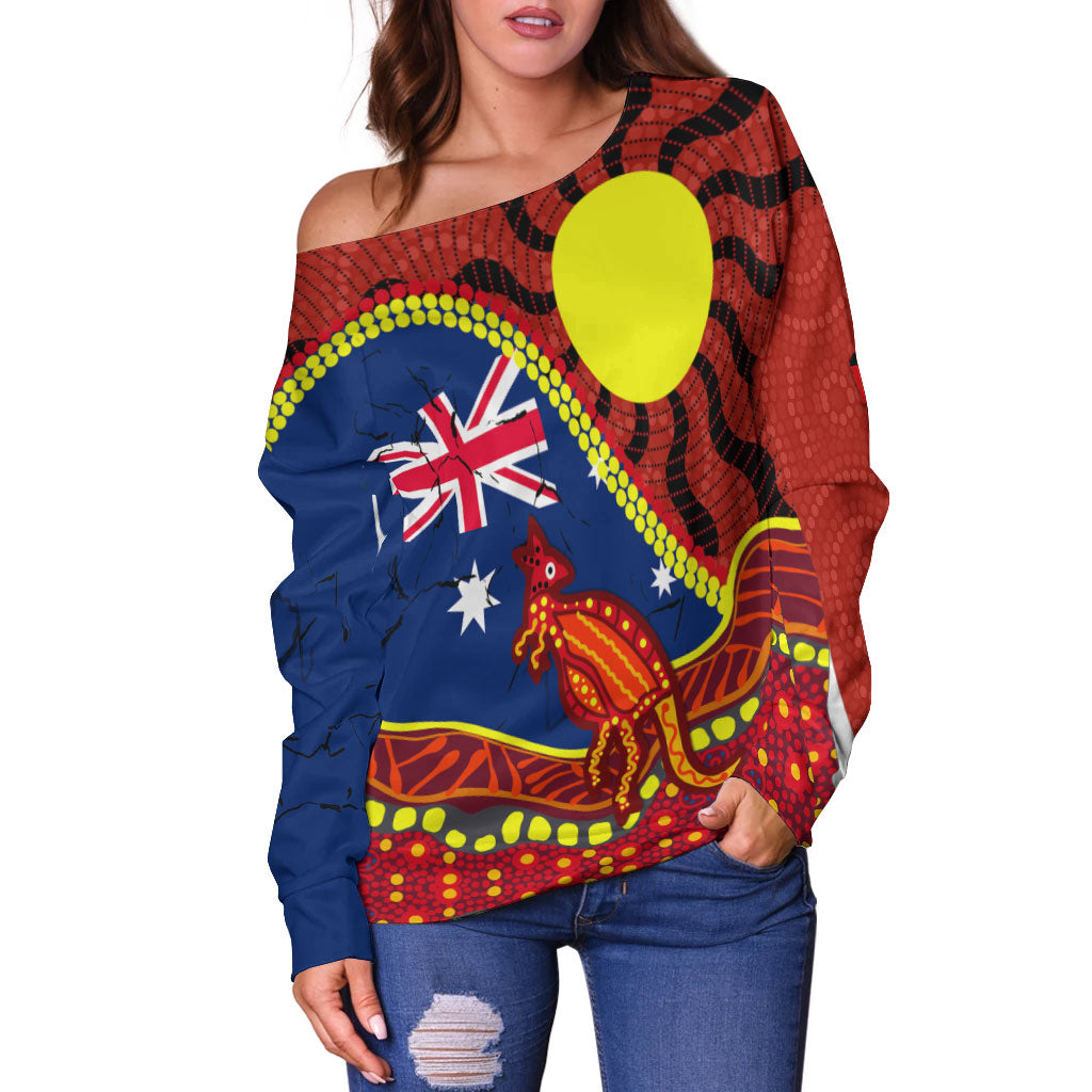 Australia Day Indigenous Art Women Off Shoulder Sweater - - Vibe Hoodie Shop