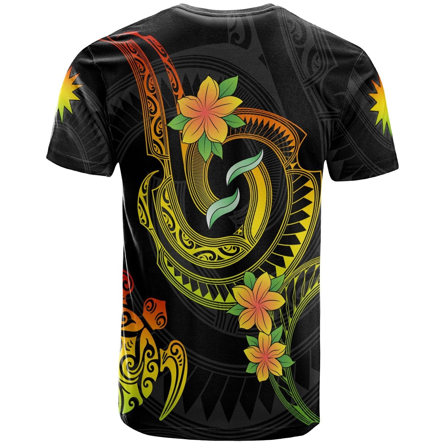 Nauru Custom Personalised T - Shirt - Reggae Plumeria Flowers with Spiral Patterns - Vibe Hoodie Shop
