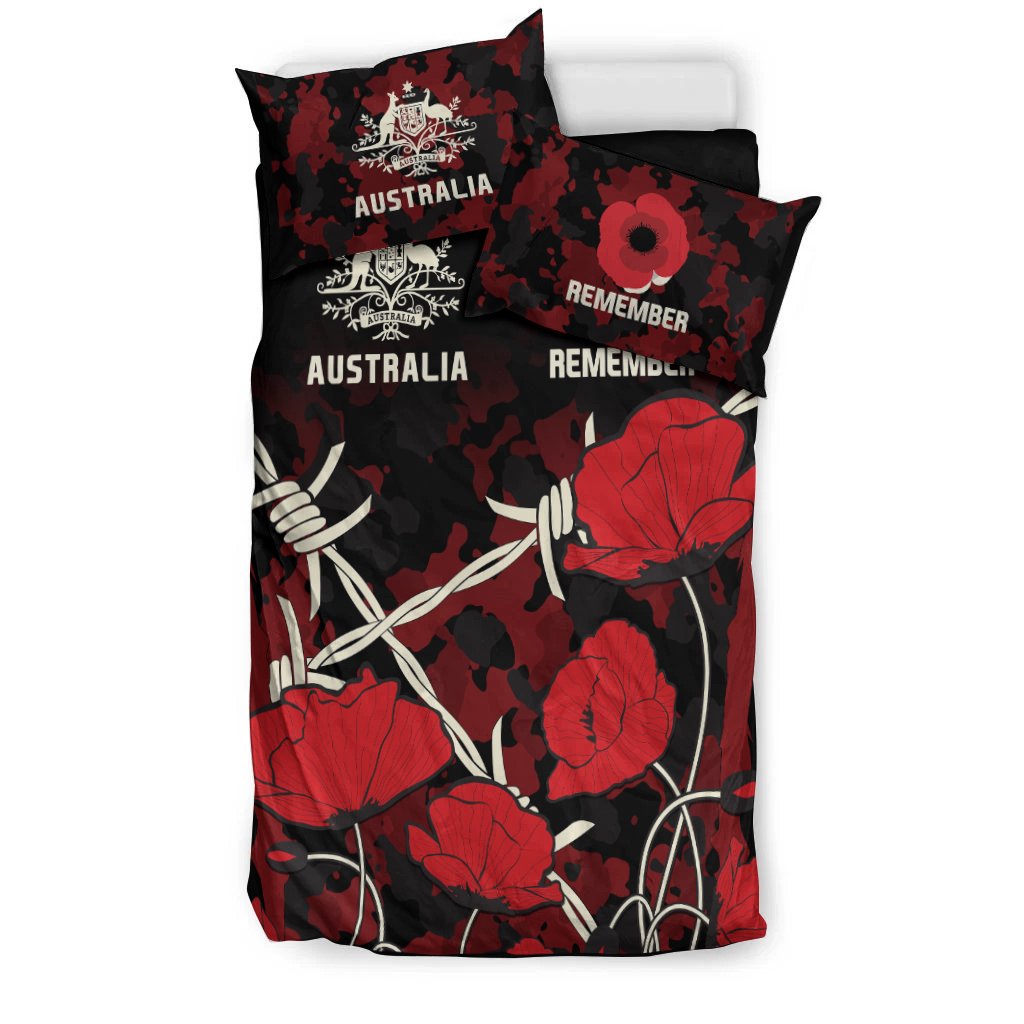 ANZAC Bedding Set - ANZAC with Remembrance Poppy Flower - Vibe Hoodie Shop