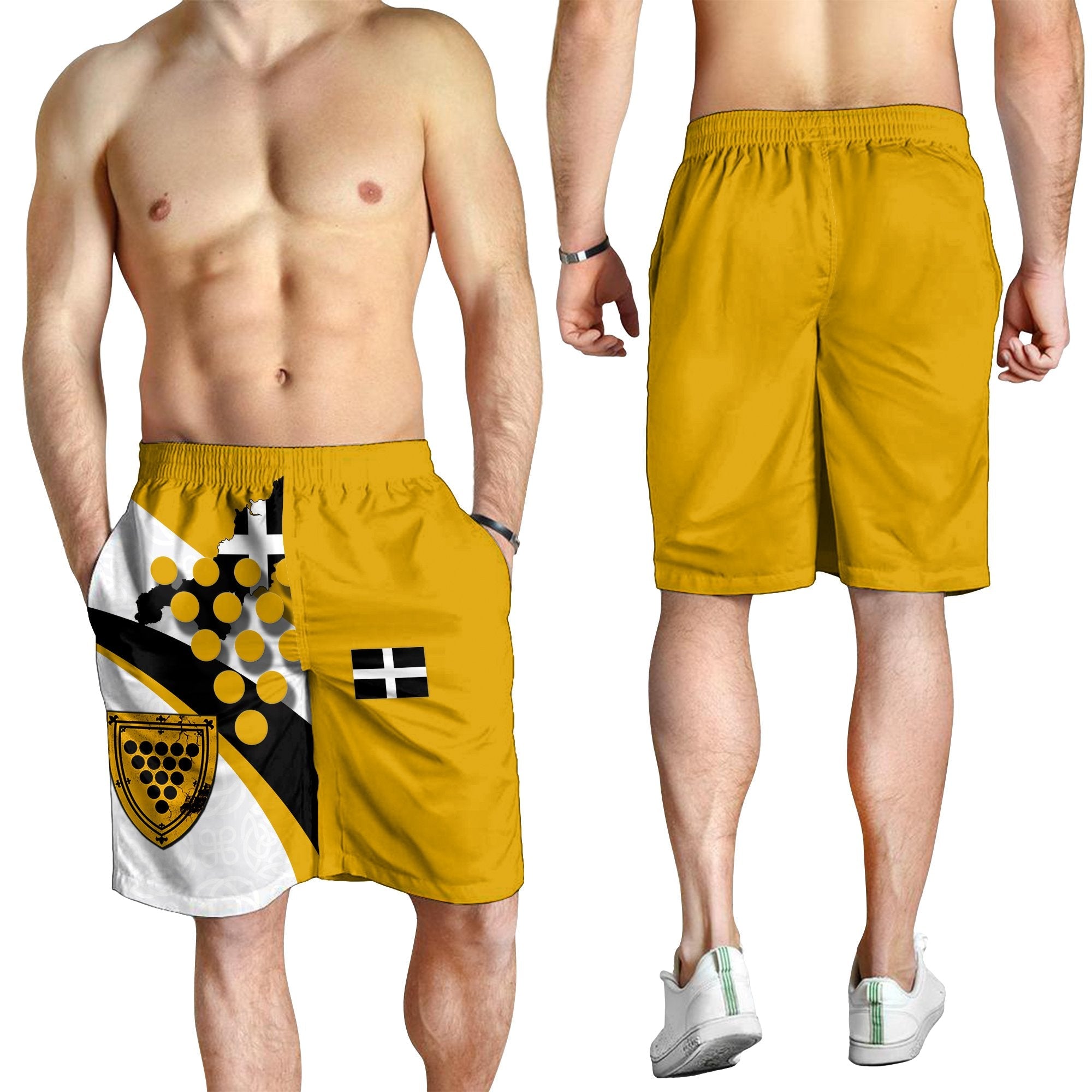 Cornwall Celtic Shorts Men - Cornish Flag With Duke of Cornwall - Vibe Hoodie Shop