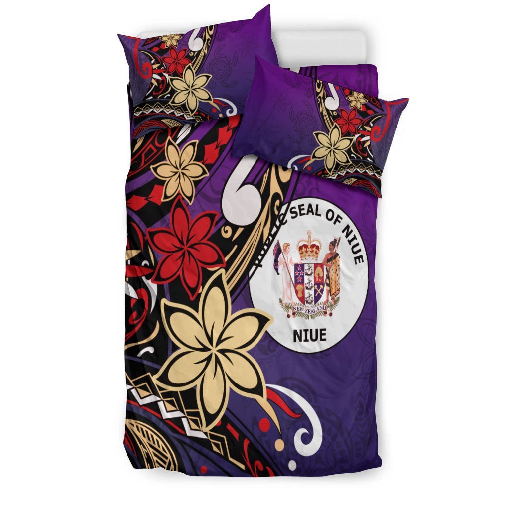 Niue Bedding Set - Tribal Flower With Special Turtles Purple Color - Vibe Hoodie Shop