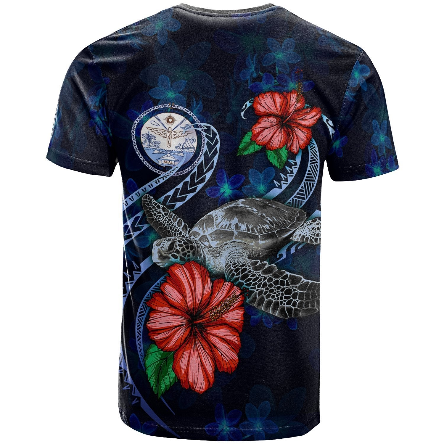 Marshall Islands Polynesian T shirt - Blue Turtle Hibiscus - Vibe Hoodie Shop