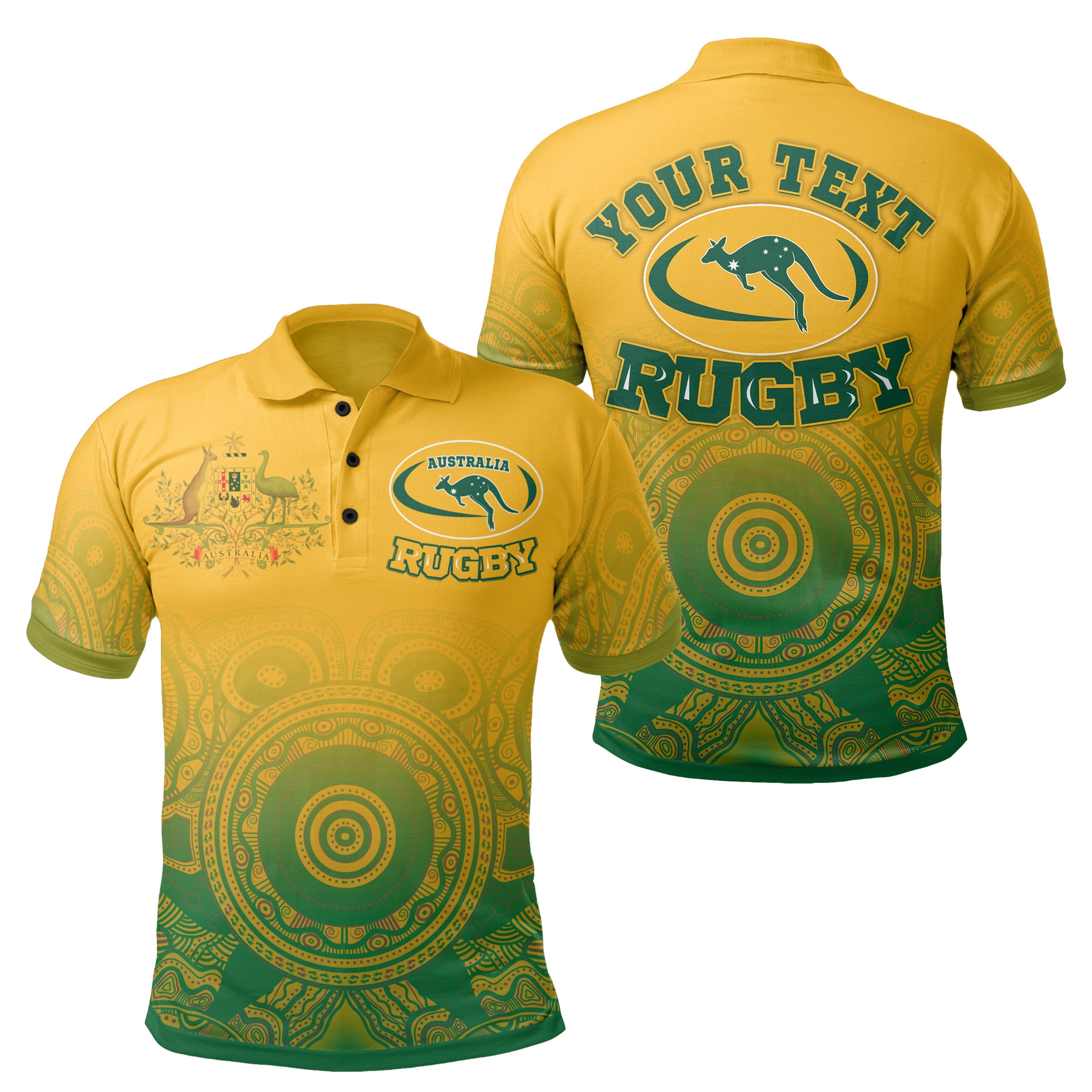 Custom Aboriginal Polo Shirt, Australia Rugby and Coat Of Arms - Vibe Hoodie Shop
