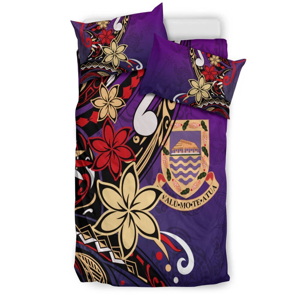 Tuvalu Polynesian Bedding Set - Tribal Flower With Special Turtles Purple Color - Vibe Hoodie Shop