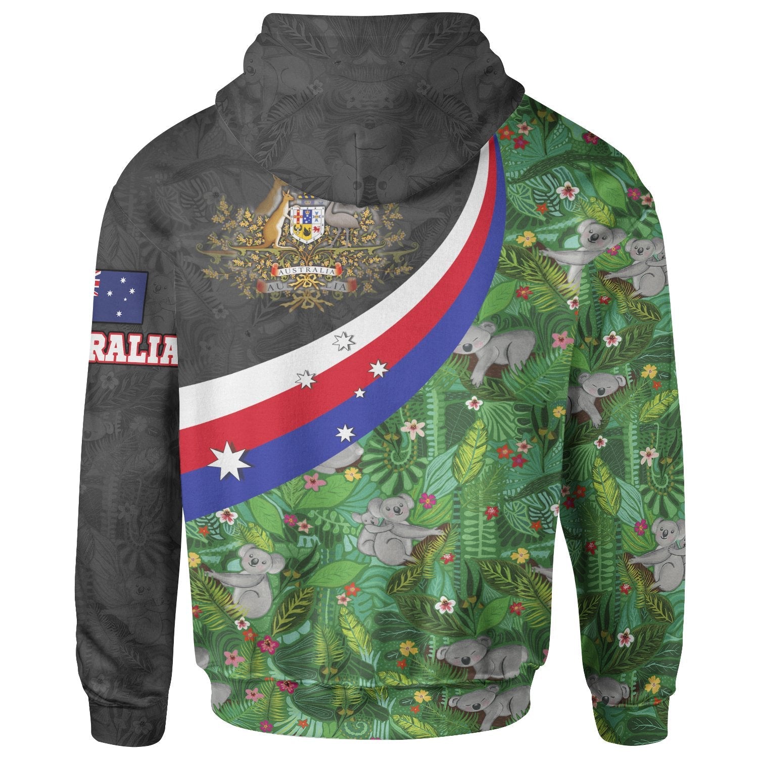 Zip - Up Hoodie, Australia Coat Of Arms with Koala Patterns - - Vibe Hoodie Shop