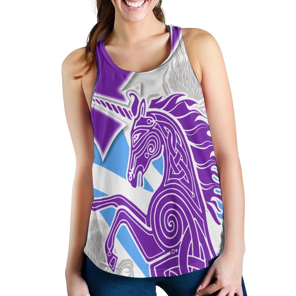 Celtic Scotland Racerback Tank - Scotland Unicorn and Thistle Pattern - Vibe Hoodie Shop