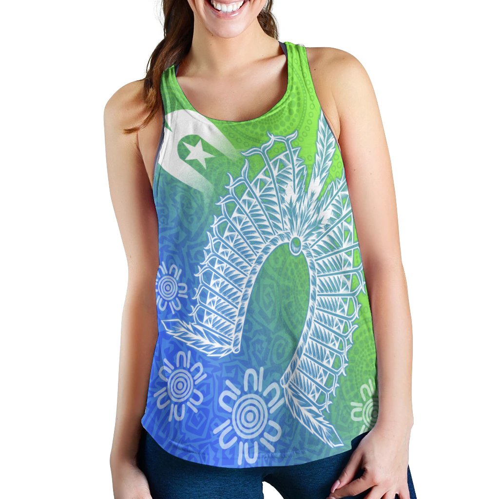 Torres Strait Islanders Women's Racerback Tank - Dhari Mask Ocean Style - Vibe Hoodie Shop