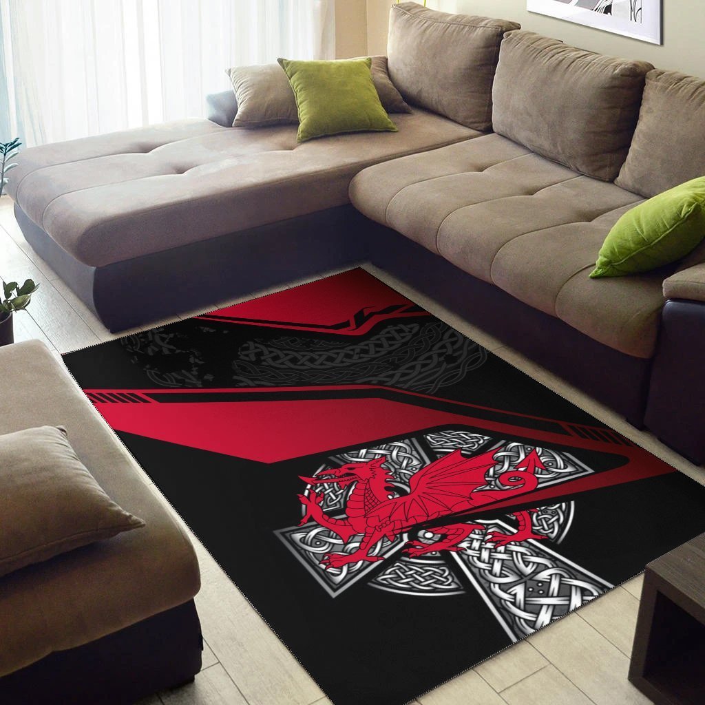 Wales Celtic Area Rug - Celtic Cross and Welsh - Vibe Hoodie Shop