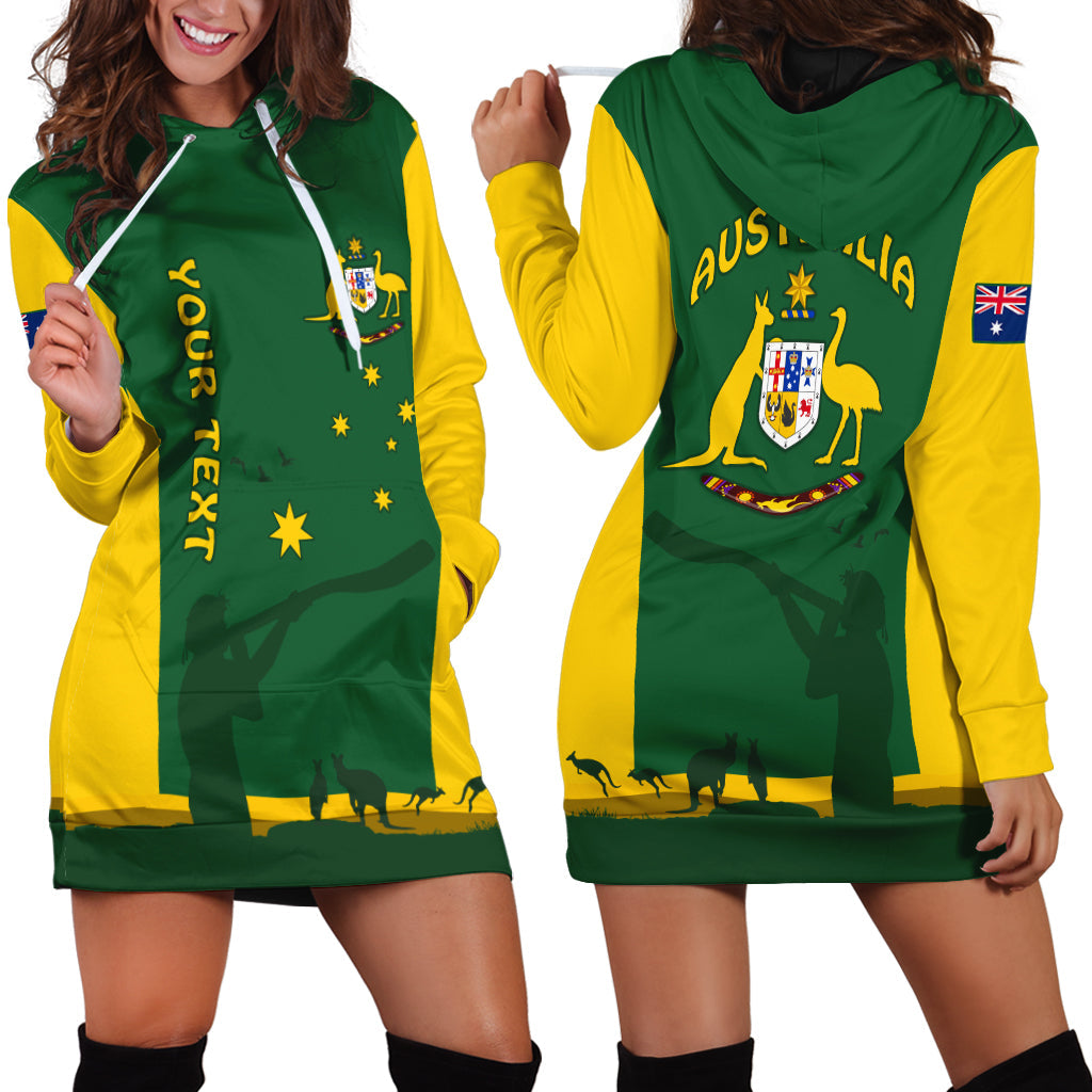 (Custom Personalised) Australia National Colours Hoodie Dress Green and Gold - Vibe Hoodie Shop