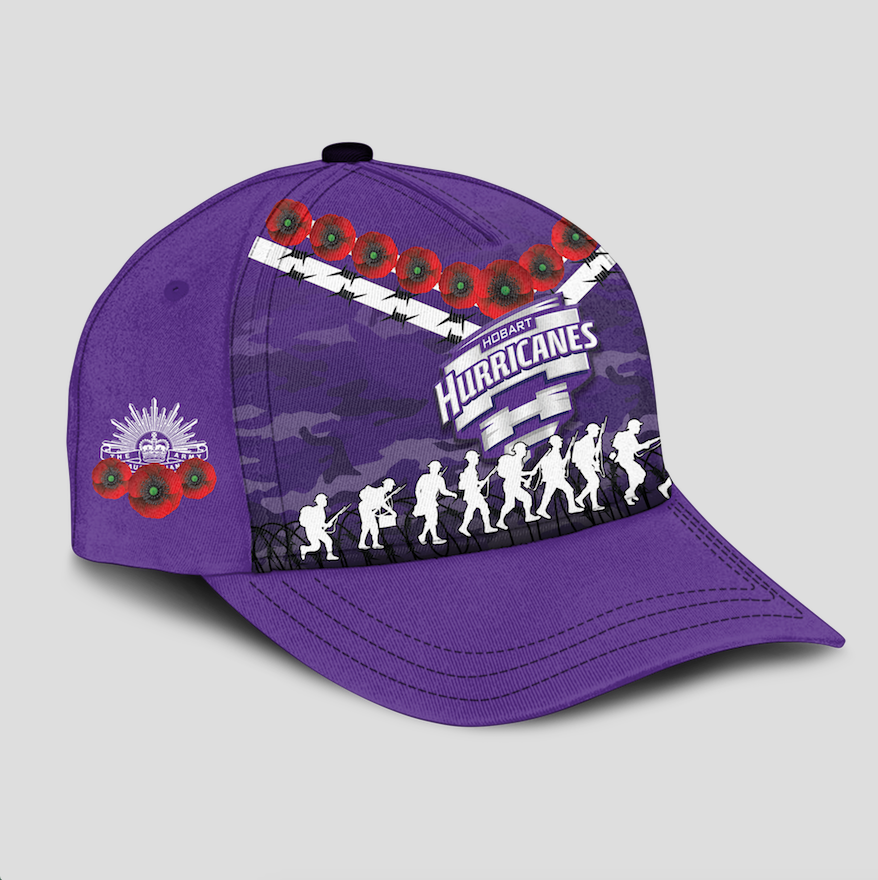 Hobart Hurricanes ANZAC 2022 Caps Camouflage With Poppy - - Vibe Hoodie Shop