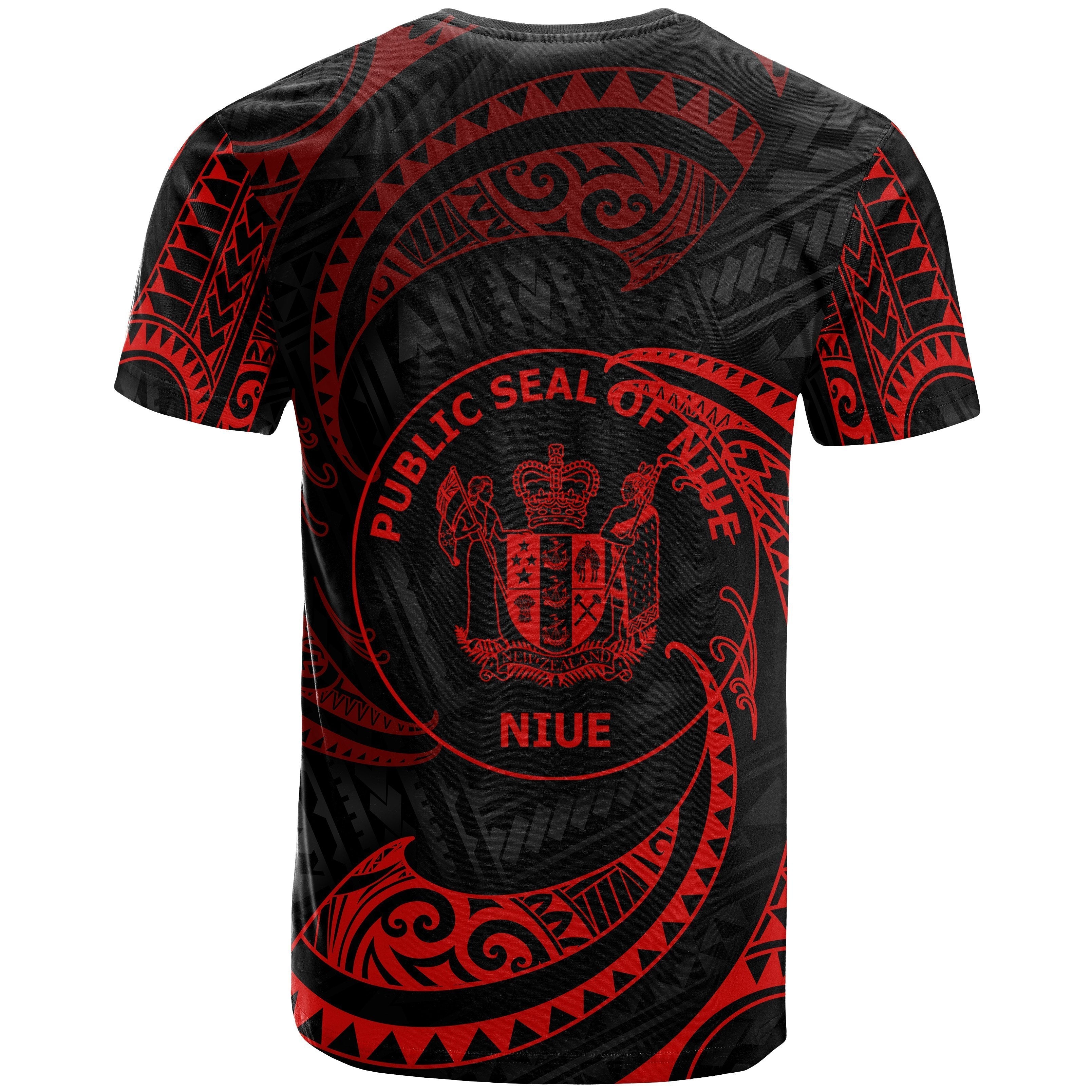 Niue Polynesian All Over T shirt - Red Tribal Wave - Vibe Hoodie Shop