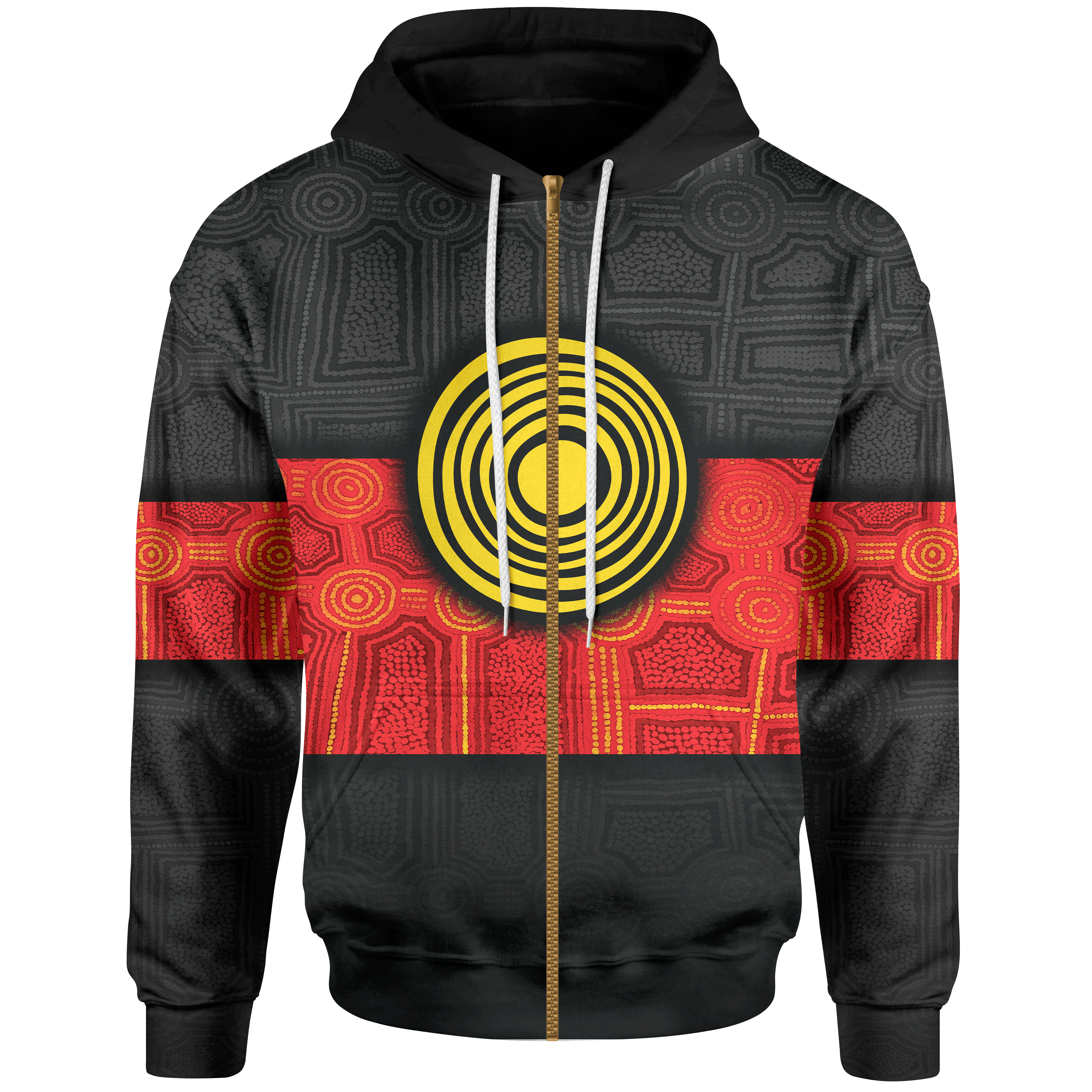 Aboriginal Zip - Up Hoodie - Aussie Indigenous Flag - Vibe Hoodie Shop