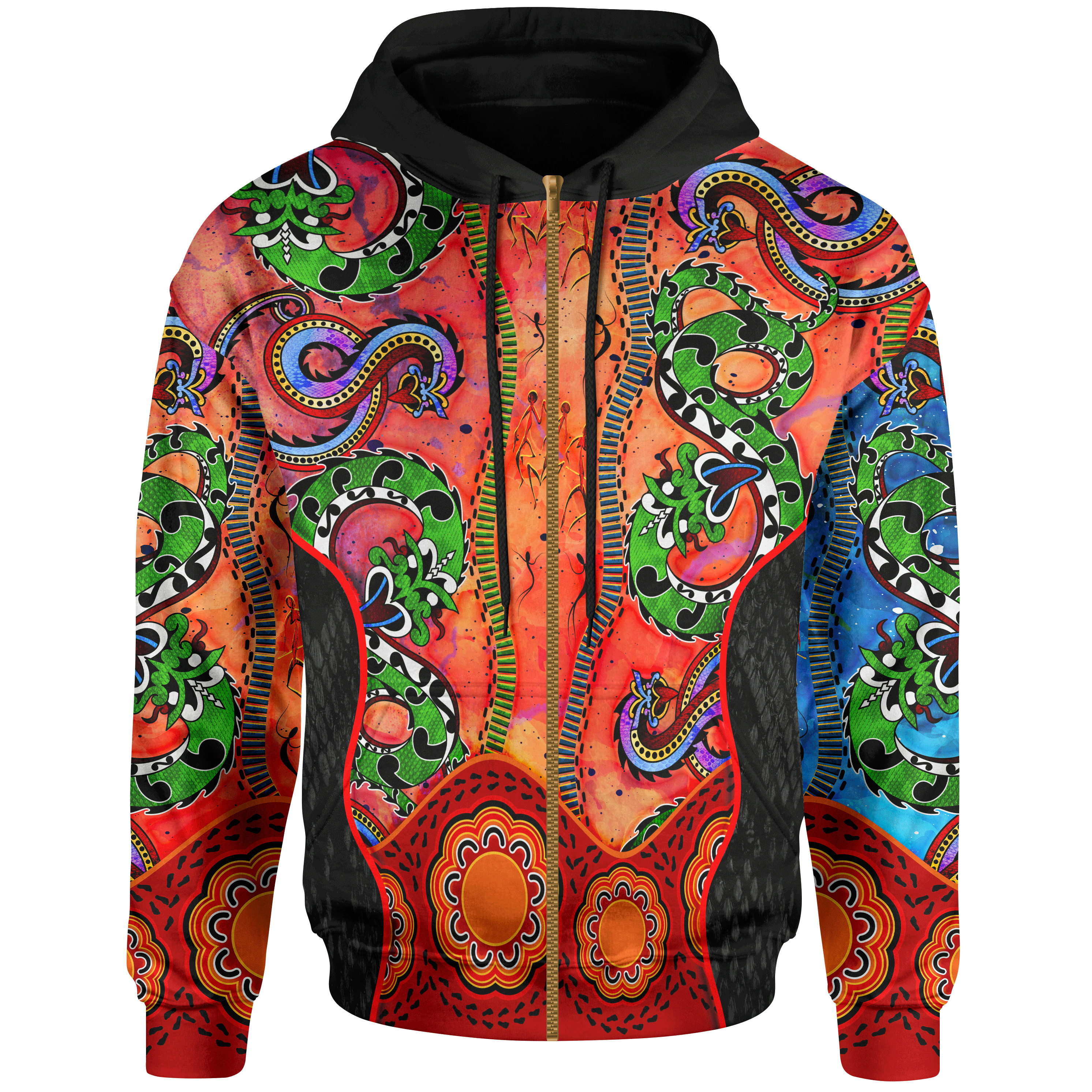 Zip - Up Hoodie Aussie Indigenous Patterns Orange - Vibe Hoodie Shop