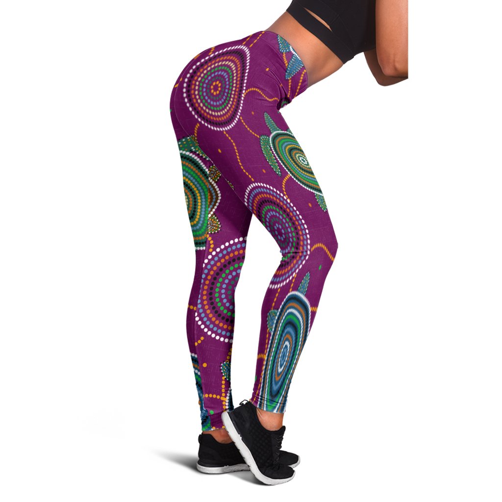 Leggings - Aboriginal Turtle Purple Australia Dot Patterns - Vibe Hoodie Shop