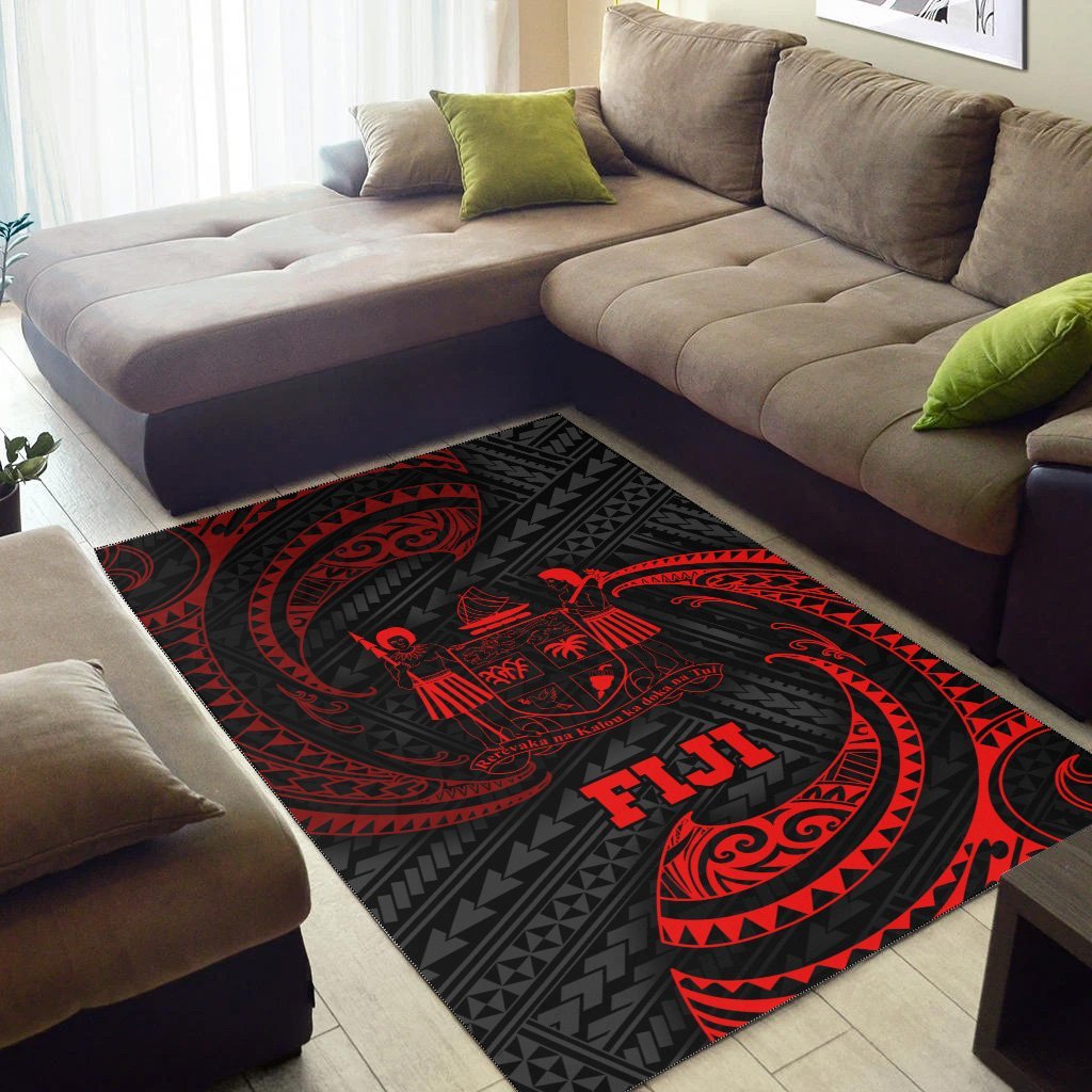 Fiji Polynesian Area Rug - Red Tribal Wave - Vibe Hoodie Shop