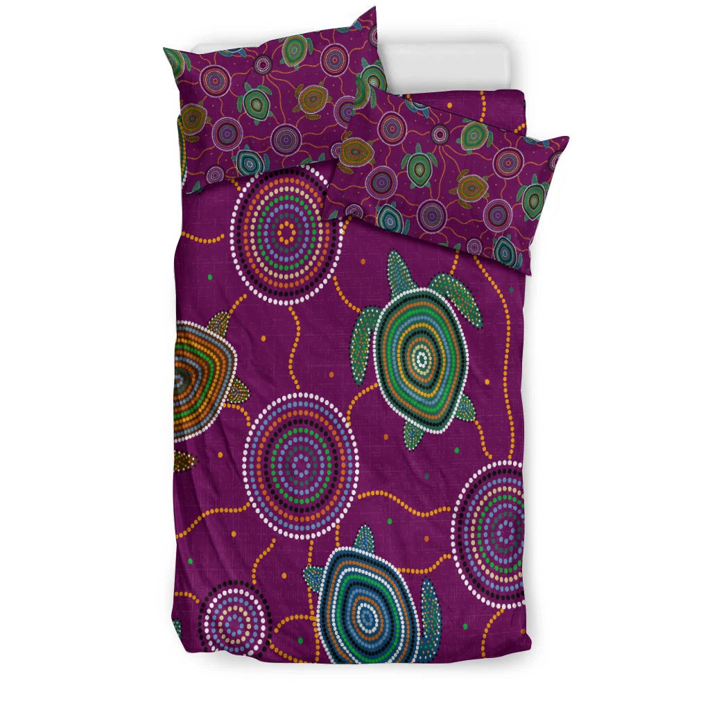 Bedding Set - Aboriginal Turtle Purple Australia Dot Patterns - Vibe Hoodie Shop