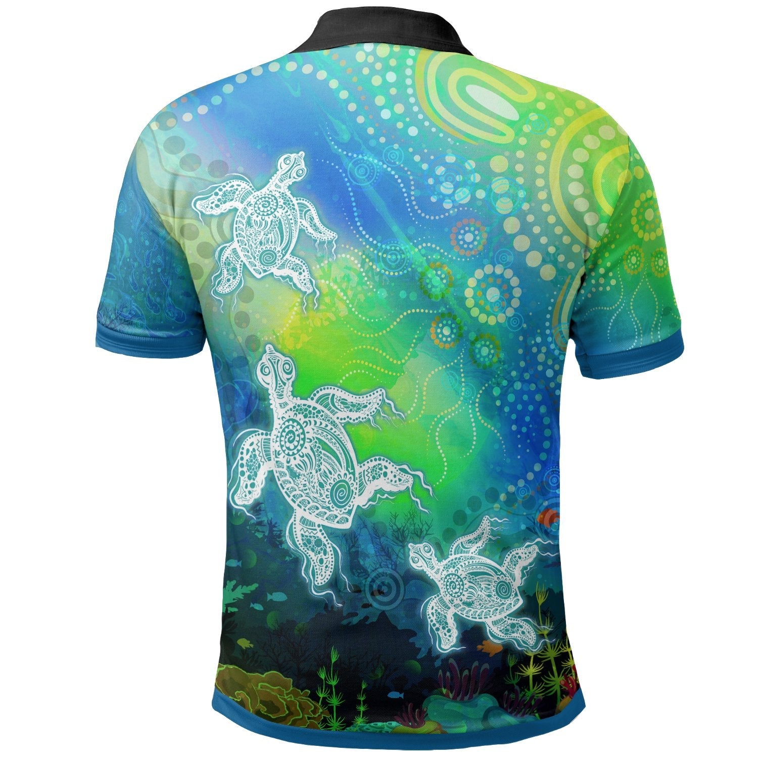 Custom Text Aboriginal Polo Shirt - Indigenous Turtle Ocean Dot Painting Art - Vibe Hoodie Shop