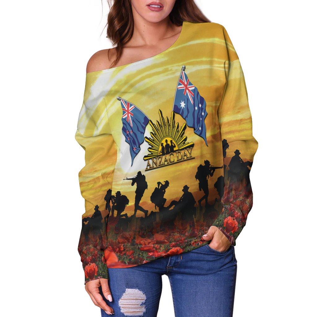 ANZAC Women's Off Shoulder Sweater - Australian and New Zealand Army Corps - Vibe Hoodie Shop