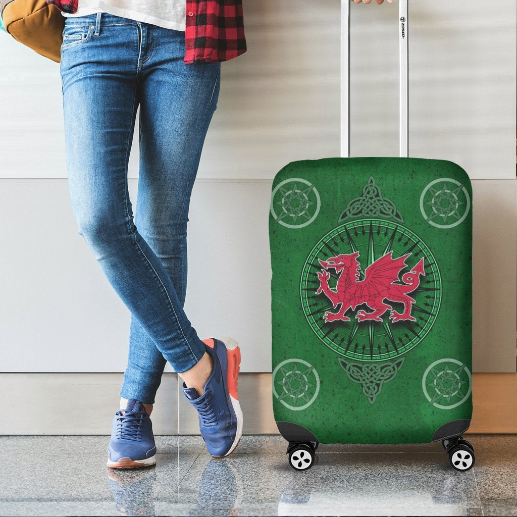 Wales Celtic Luggage Covers - Celtic Compass With Welsh Dragon - Vibe Hoodie Shop