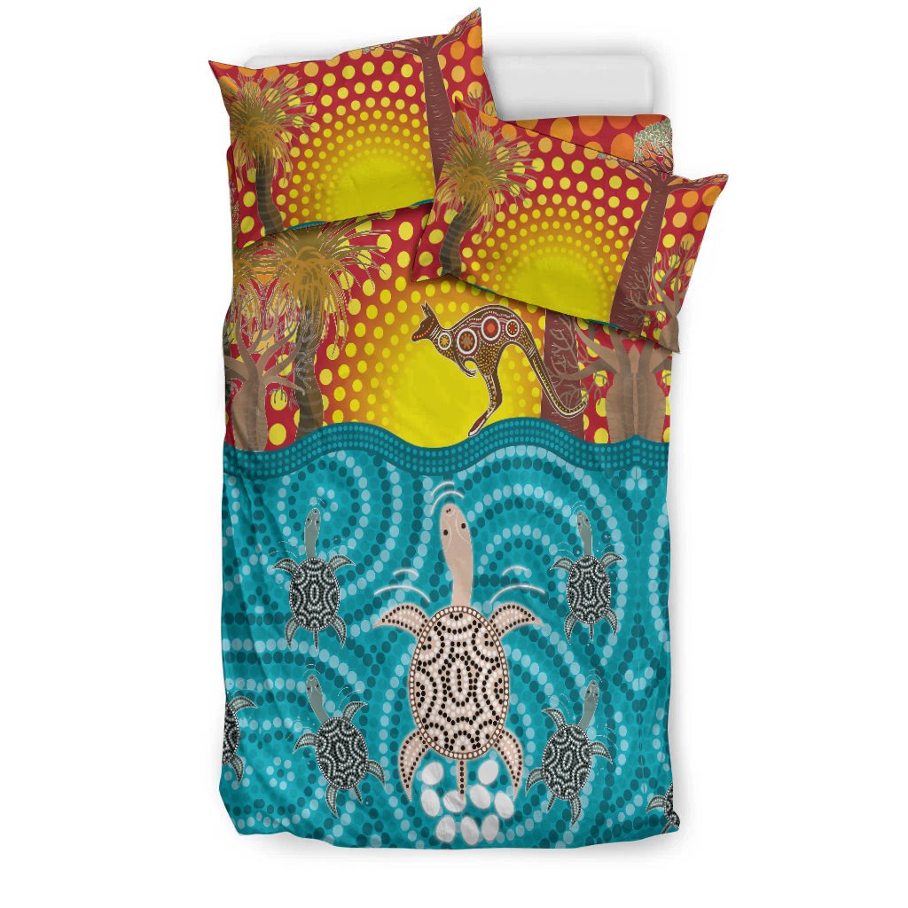 Aboriginal Bedding Set - Turtle and Kangaroo - Aboriginal Life - Vibe Hoodie Shop