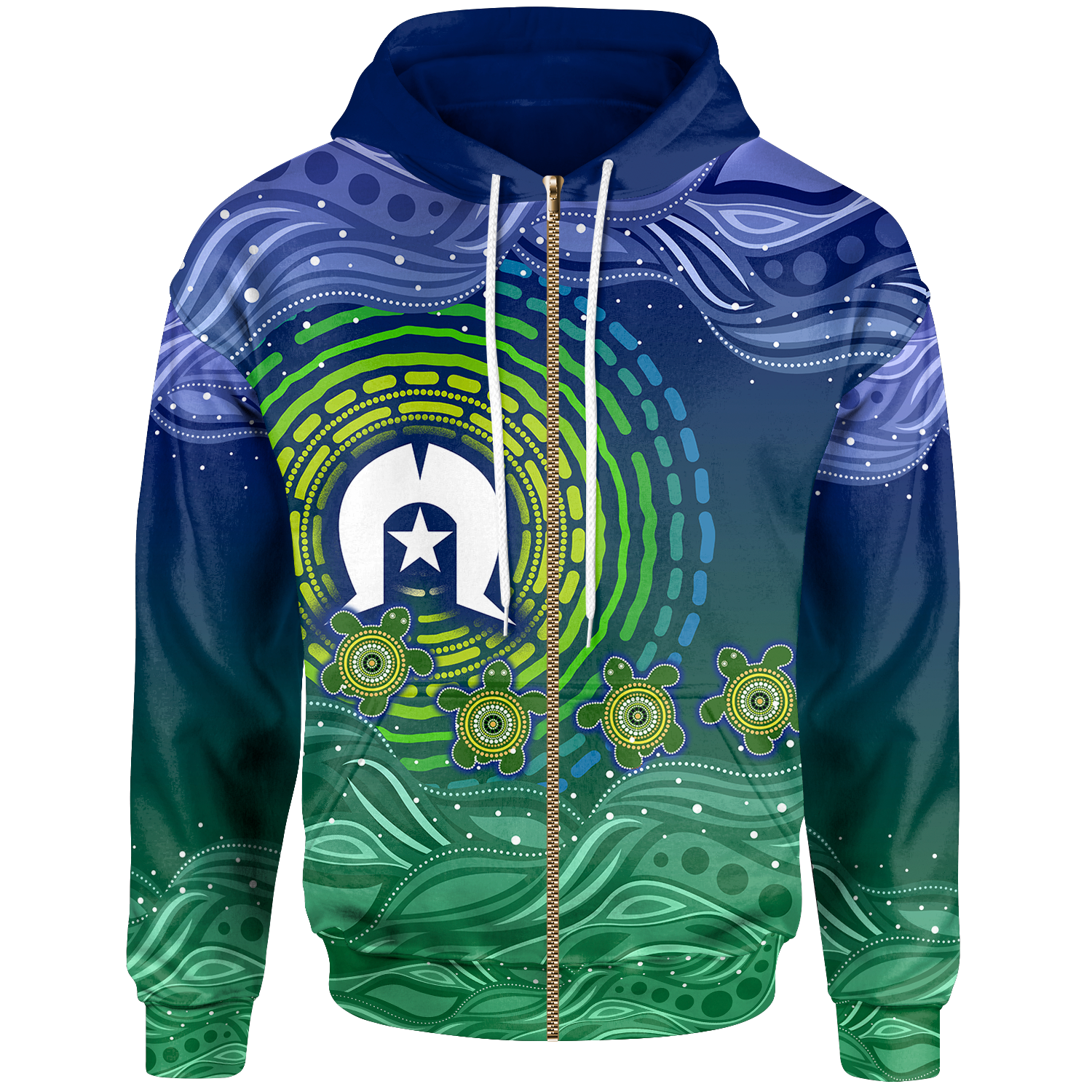 Torres Strait Islanders Zip - Up Hoodie - Aboriginal Turtle - Vibe Hoodie Shop