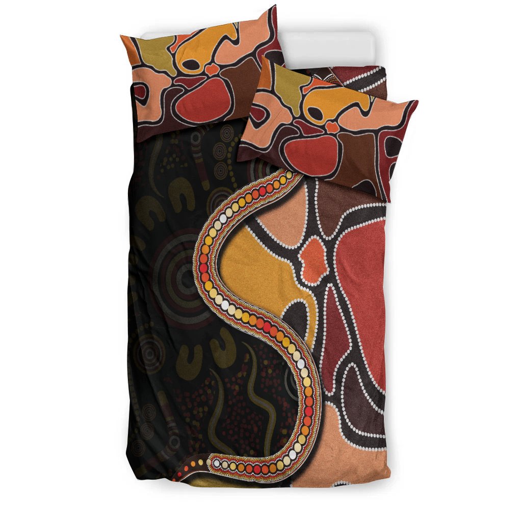 Bedding Set - Aboriginal Snake With Dot Painting - Vibe Hoodie Shop