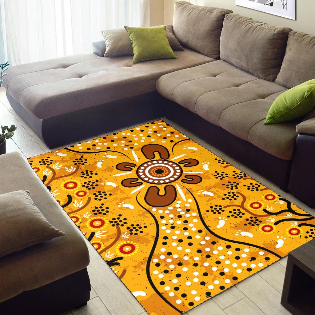 Vibe Hoodie Aboriginal Area Rug - Indigenous art with bush leaves - RLT20 - Vibe Hoodie Shop