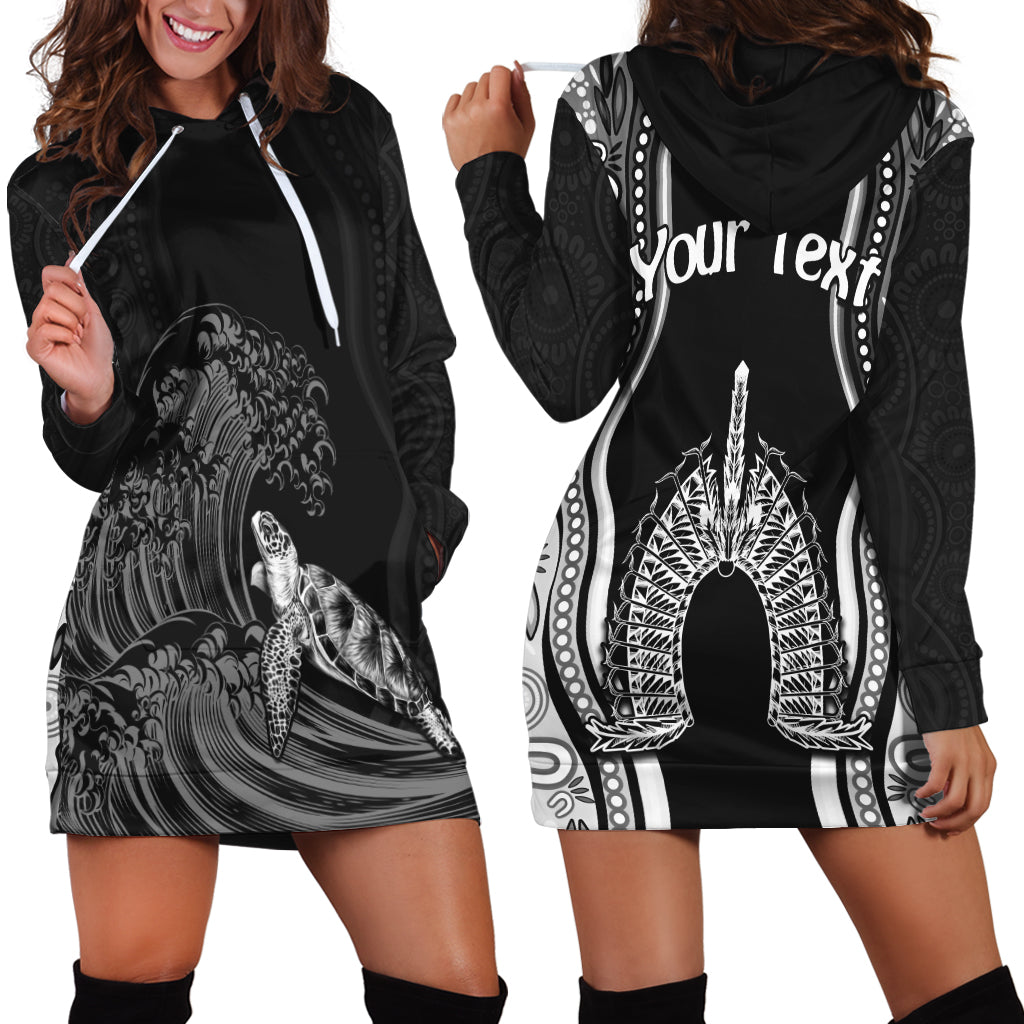 (Custom Personalised) Torres Strait Islands Hoodie Dress The Dhari Mix Aboriginal Turtle Version Black - Vibe Hoodie Shop