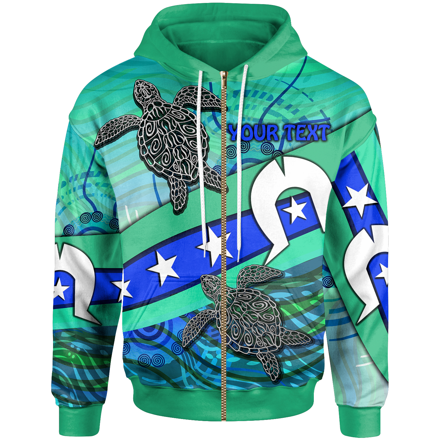 Personalised Zip - Up Hoodie - Torres Strait Flag And Turtle - Vibe Hoodie Shop