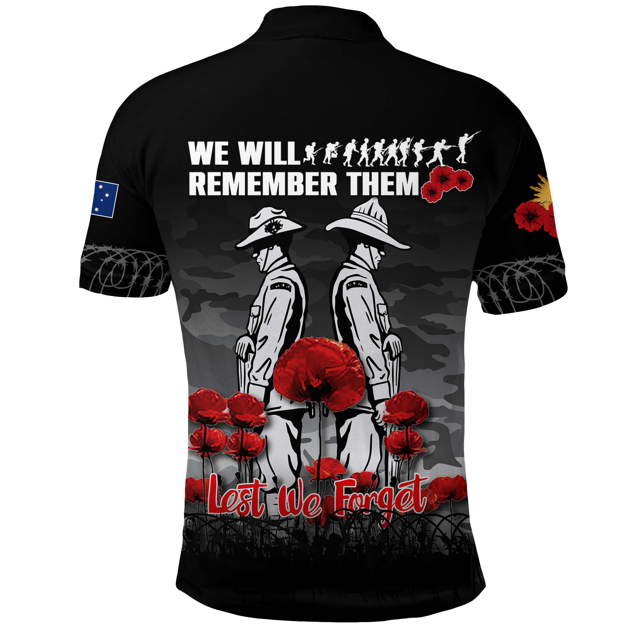 Australia ANZAC 2022 Polo Shirt Camouflage With Poppy Black - - Vibe Hoodie Shop