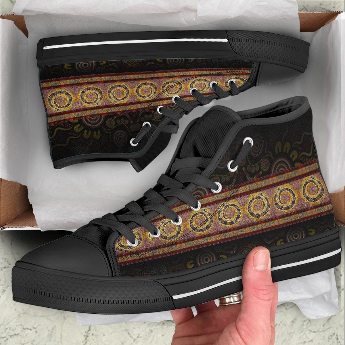 aboriginal-high-top-snake-dot-panting-art