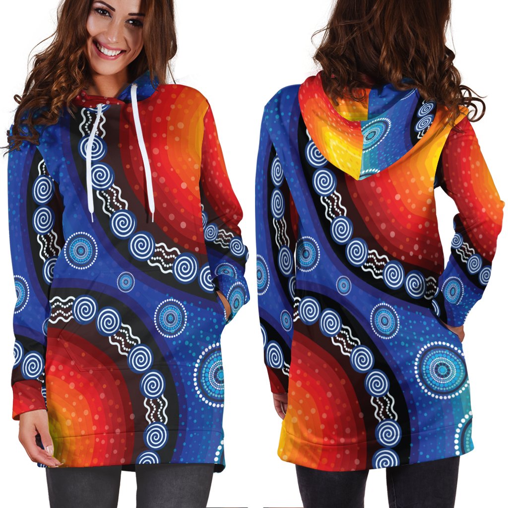 Hoodie Dress - Aboriginal Color Dot Painting - Vibe Hoodie Shop
