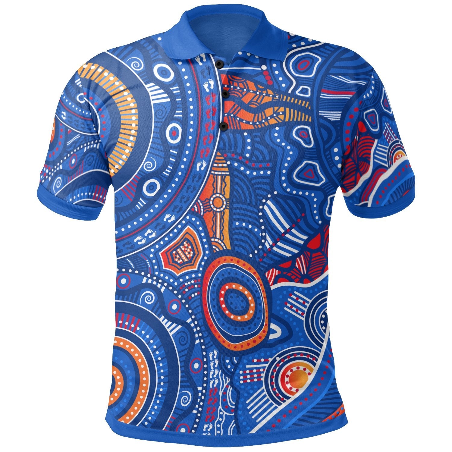 Custom Text Aboriginal Polo Shirt - Indigenous Footprint Patterns Blue Color - Vibe Hoodie Shop