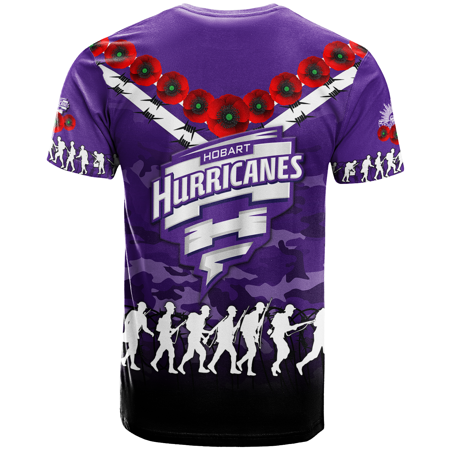 Hobart Hurricanes ANZAC 2022 T shirt Camouflage With Poppy - - Vibe Hoodie Shop