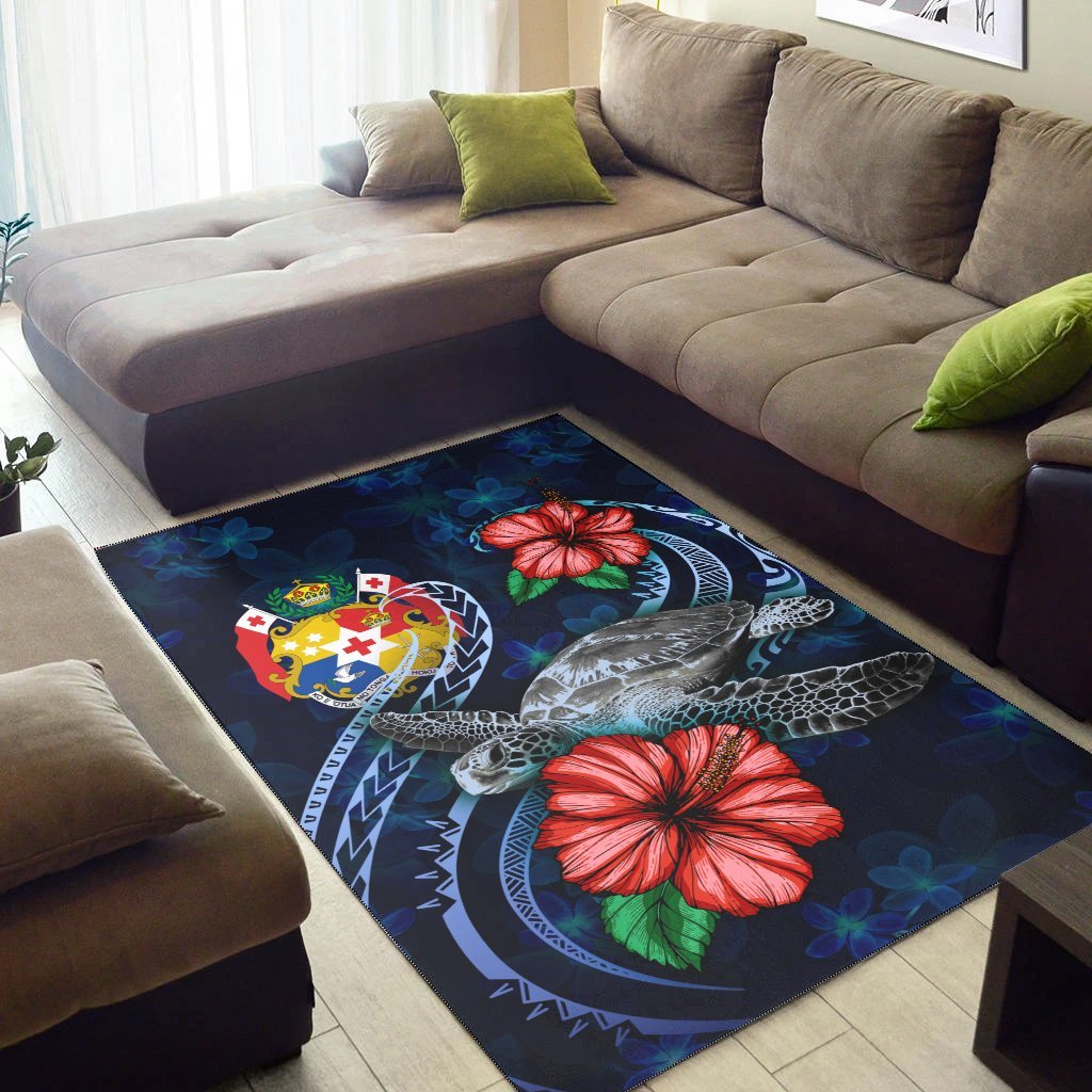 Tonga Polynesian Area Rug - Blue Turtle Hibiscus - Vibe Hoodie Shop