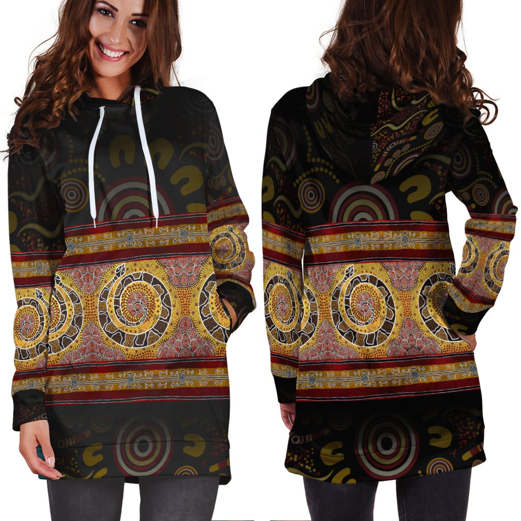 Aboriginal Hoodie Dress - Snake Dot Panting Art - Vibe Hoodie Shop