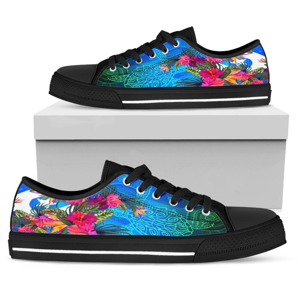 Low Top Shoes - Torres Strait Blue Sea With Hibiscus - Vibe Hoodie Shop